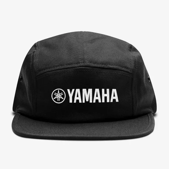 NEW Yamaha Motors Wordmark Logo 5 Panel Camper Strapback Hat BLACK - Picture 1 of 5